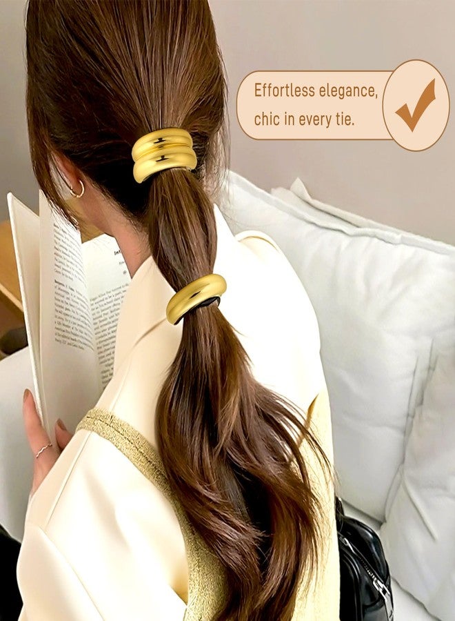 Brvlsoc 3PCS Gold Metal Hair Bands – Elegant Geometric Ponytail Cuff Holders for Thick Hair, Durable No-Damage Hair Accessories - Image 5